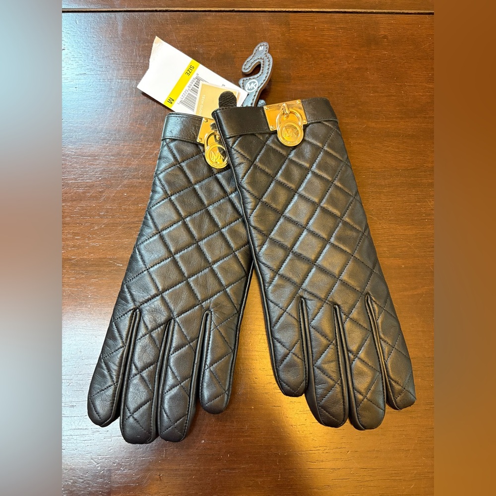 Michael Kors Black Quilted Leather Mittens
